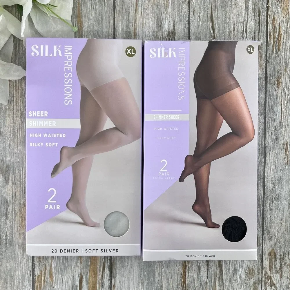 Silk Impressions Shimmer Sheer Pantyhose Stockings 20 Denier Sheer 2, 2-Packs XL